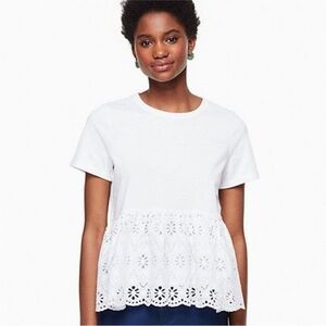 Kate Spade Brooke Street White Peplum Eyelet Ruffle Hem Top Blouse Small